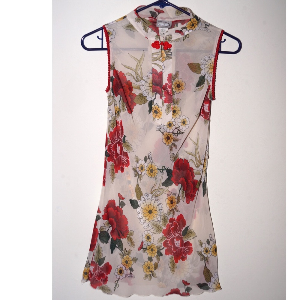 Vintage Rave sheer sleeveless floral top
